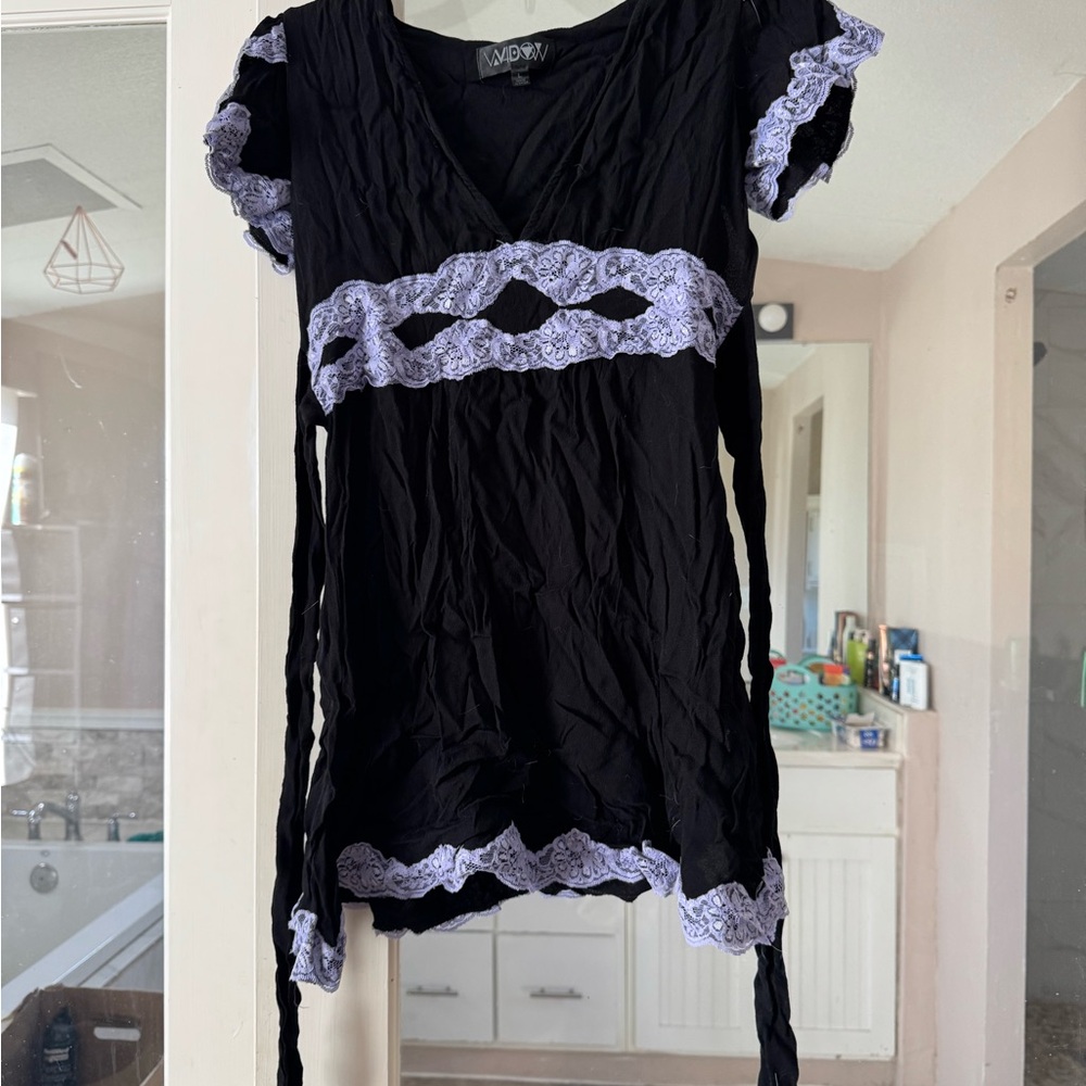 Widow Black Dress with Purple Lace Accents